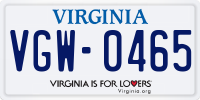 VA license plate VGW0465