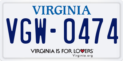 VA license plate VGW0474