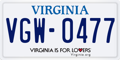 VA license plate VGW0477