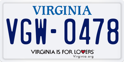 VA license plate VGW0478