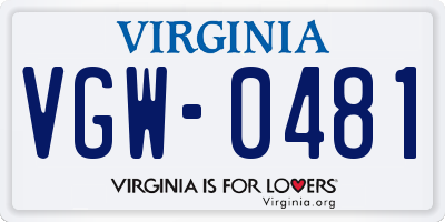 VA license plate VGW0481