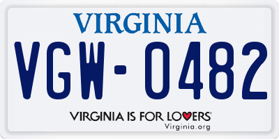 VA license plate VGW0482