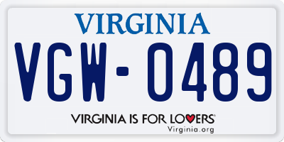 VA license plate VGW0489