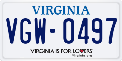 VA license plate VGW0497
