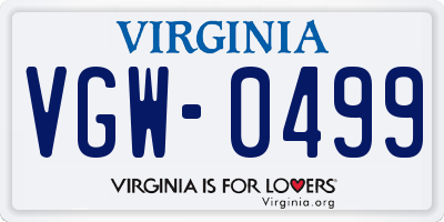 VA license plate VGW0499