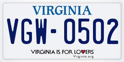 VA license plate VGW0502