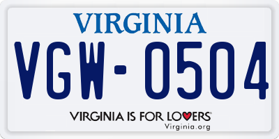 VA license plate VGW0504