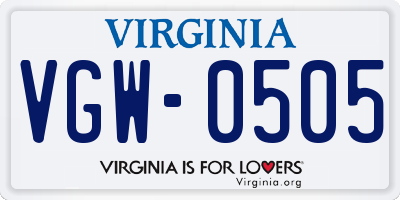 VA license plate VGW0505
