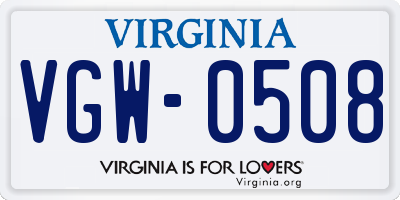 VA license plate VGW0508