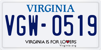 VA license plate VGW0519