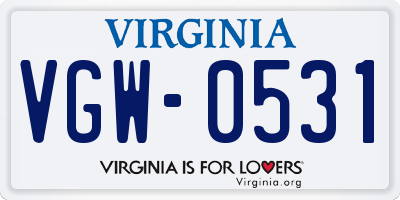 VA license plate VGW0531