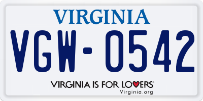 VA license plate VGW0542