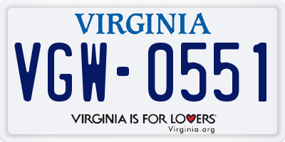 VA license plate VGW0551