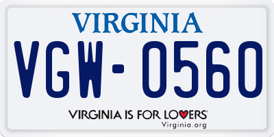 VA license plate VGW0560
