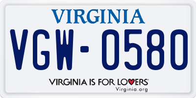 VA license plate VGW0580