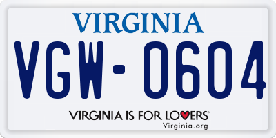 VA license plate VGW0604