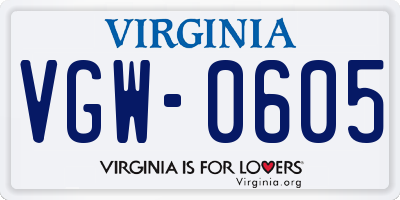 VA license plate VGW0605