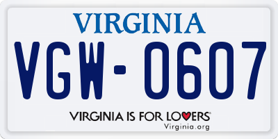 VA license plate VGW0607