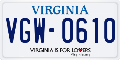 VA license plate VGW0610