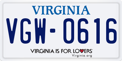 VA license plate VGW0616