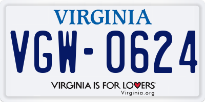 VA license plate VGW0624