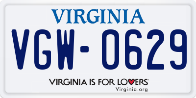 VA license plate VGW0629