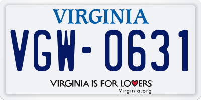 VA license plate VGW0631
