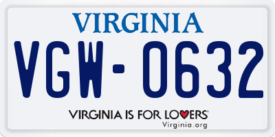 VA license plate VGW0632