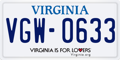 VA license plate VGW0633
