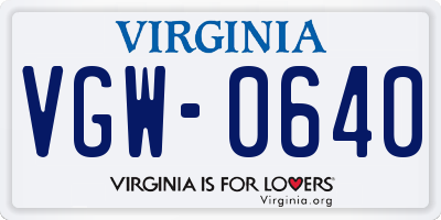 VA license plate VGW0640