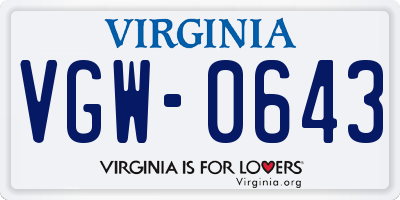 VA license plate VGW0643