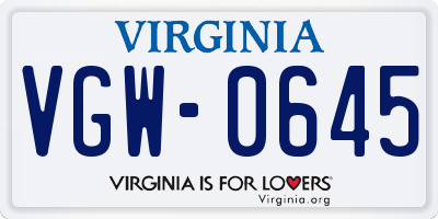 VA license plate VGW0645