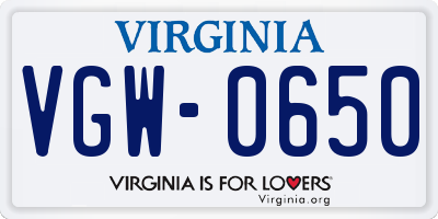 VA license plate VGW0650