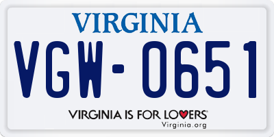 VA license plate VGW0651