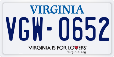 VA license plate VGW0652