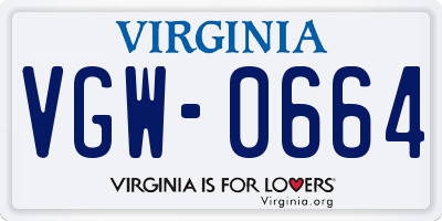 VA license plate VGW0664