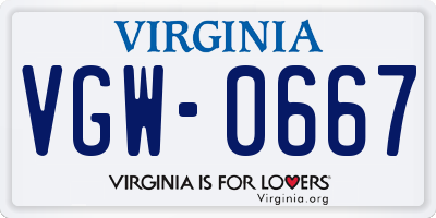 VA license plate VGW0667