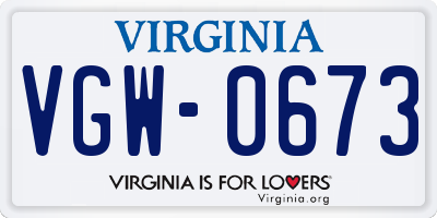 VA license plate VGW0673