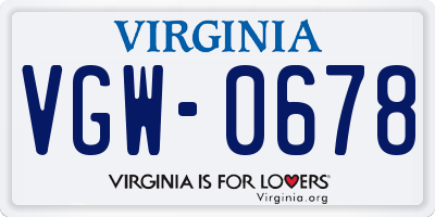 VA license plate VGW0678