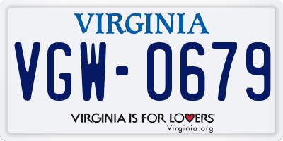 VA license plate VGW0679