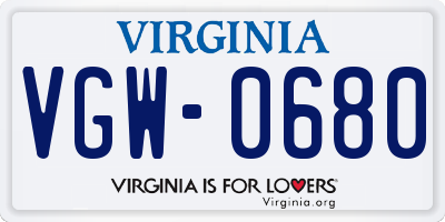 VA license plate VGW0680