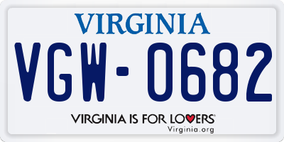 VA license plate VGW0682