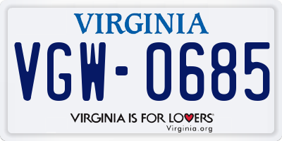 VA license plate VGW0685