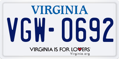 VA license plate VGW0692