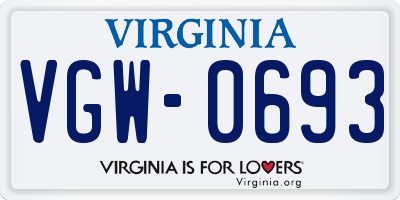 VA license plate VGW0693