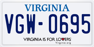 VA license plate VGW0695
