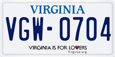 VA license plate VGW0704