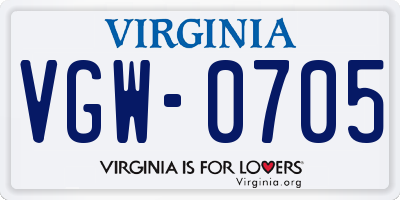 VA license plate VGW0705