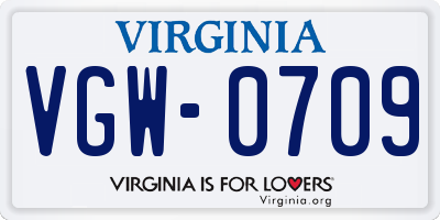VA license plate VGW0709
