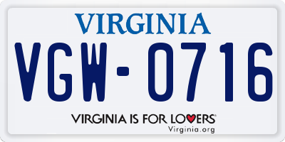VA license plate VGW0716